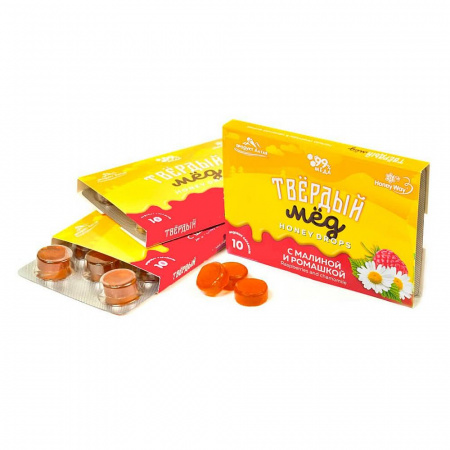 Карамель медовая твердый мед, с малиной и ромашкой, 30г