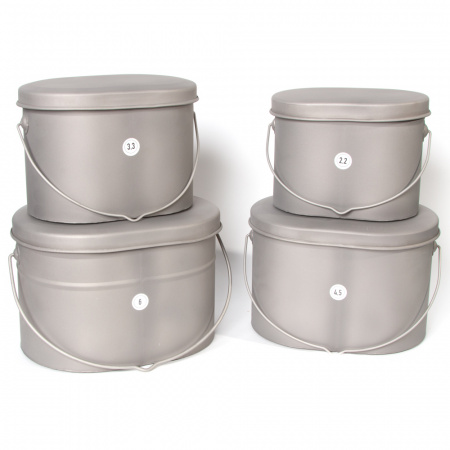 Набор низких котелков 4 шт.(2,2;3,3;4,5;6л) без ручек титан (Роза ветров)