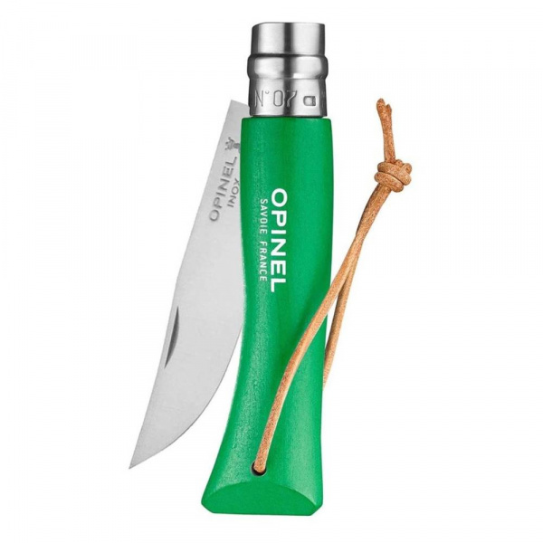 Нож Opinel №7 Trekking нержавеющая сталь, кожаный темляк, зеленый
