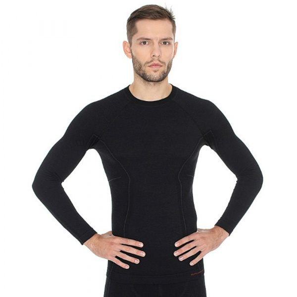 Термобелье мужское Brubeck футболка с длинным рукавом шерсть мериноса ACTIVE WOOL черная L