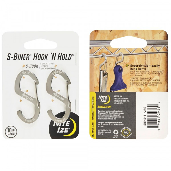 Карабин-крюк металлический NiteIze S-Biner Hook 'N Hold S-Hook - Small - 2 Pack
