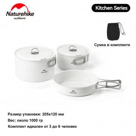 Набор посуды Naturehike Ceramic Non-Stick Pot Set CNK2450CF013 2 кастрюли, сковородка