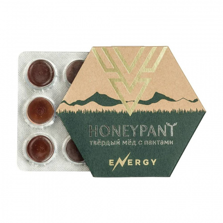 Карамель медовая твердый мед, с пантогематогеном, HoneyPant Energy, 36 г