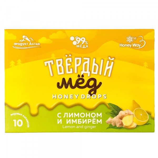 Карамель медовая твердый мёд, с лимоном и имбирем / 30г (Honey Way)