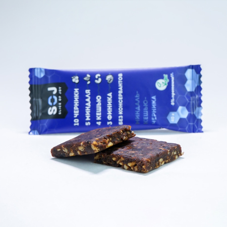 Батончик фруктово-ореховый со вкусом черники "МИНДАЛЬ-КЕШЬЮ-ЧЕРНИКА" 40 г