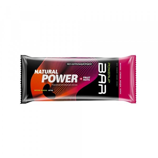 Энергетический батончик POWERUP® BAR, 50 г., FRUIT+NUTS финики, клюква, фундук, кокос