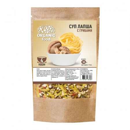 Organic Food Суп-лапша с грибами, 100 гр
