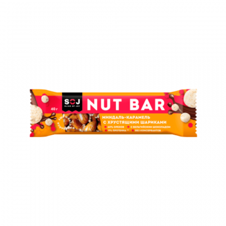 Батончик ореховый NUT BAR МИНДАЛЬ-КАРАМЕЛЬ с ирисо-сливочным вкусом с хрустящими шариками 40г