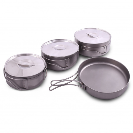 Набор круглых котелков (1,2;1,0;0,6 л) Три друга и подруга титан с ручками (Роза ветров)