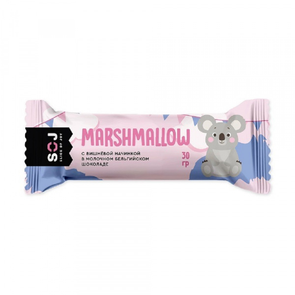 Батончик MARSHMALLOW SOJ с вишневой начинкой в молочном шоколаде 30г