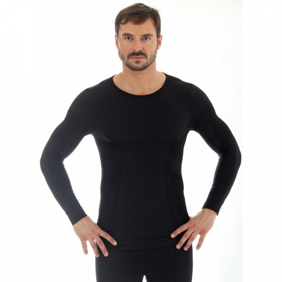 Термобелье мужское Brubeck футболка с длинным рукавом шерсть мериноса COMFORT WOOL черная V2 XL