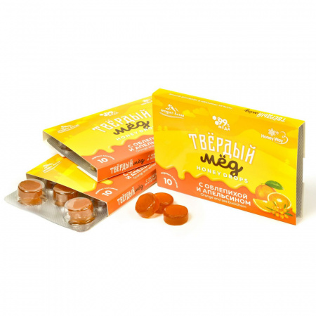 Карамель медовая твердый мёд, с облепихой и апельсином / 30г (Honey Way)