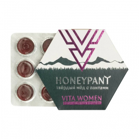 Карамель медовая твердый мед, с пантогематогеном, HoneyPant Vita Women, 36 г
