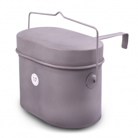 Набор посуды для солдата (котелок 1,7л, крышка 0,5л, фляга 0,7л, ложка,чехол) титан (Роза ветров)