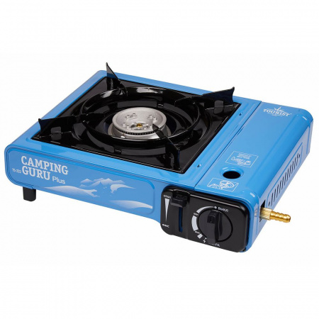 Плита газовая портативная CAMPING GURU PLUS (TS-233) c переходником на бытовой баллон, «Tourist»