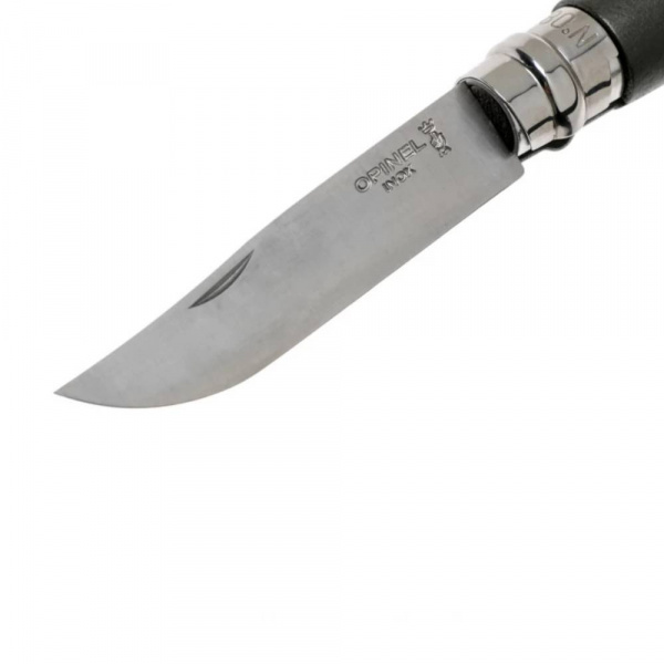 Нож Opinel №8 Trekking, нержавеющая сталь, кожаный темляк, черный
