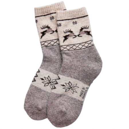 Носки Монголка 100% шерсти 34-36 (35-37) Серый Олени арт. 01107