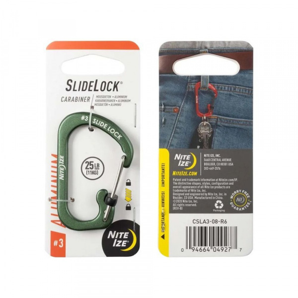Карабин с блокировкой алюминевый NiteIze SlideLock Aluminum, размер 3