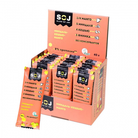 Батончик фруктово-ореховый со вкусом манго "МИНДАЛЬ-КЕШЬЮ-МАНГО" 40 г