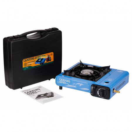 Плита газовая портативная CAMPING GURU PLUS (TS-233) c переходником на бытовой баллон, «Tourist»