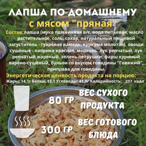 Лапша по-домашнему с мясом Пряная 80 г, СПЕЦПИТ