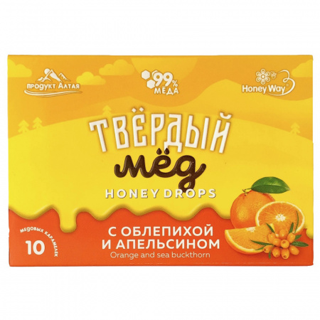 Карамель медовая твердый мёд, с облепихой и апельсином / 30г (Honey Way)