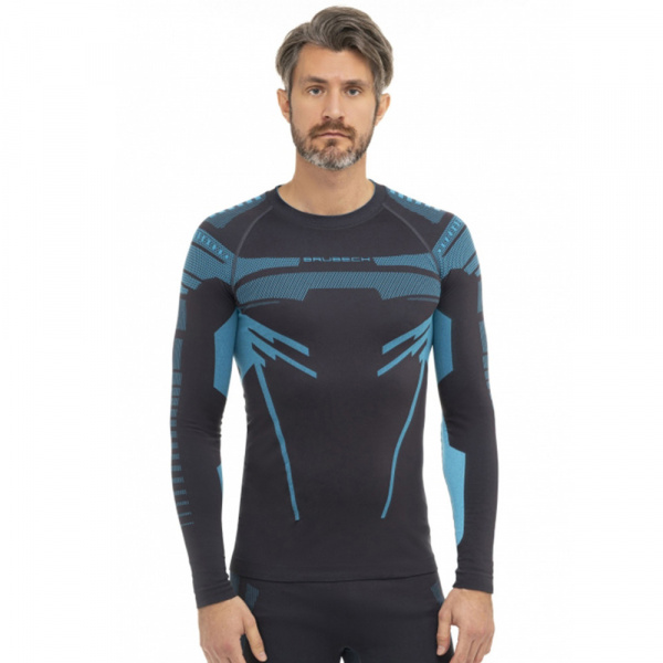 Термобелье мужское Brubeck футболка длинный рукав  DRY графитовый/синий L