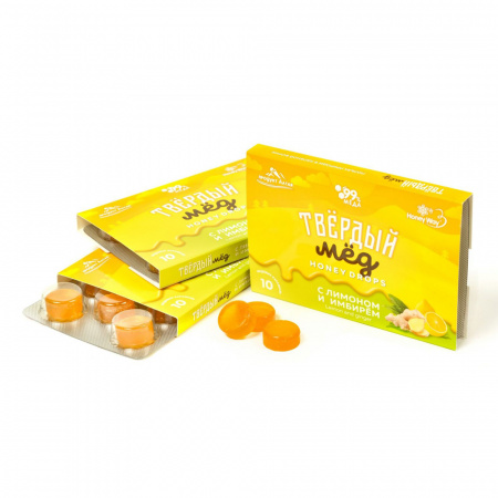 Карамель медовая твердый мёд, с лимоном и имбирем / 30г (Honey Way)