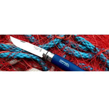 Нож Opinel №8 Trekking, нержавеющая сталь, кожаный темляк, синий