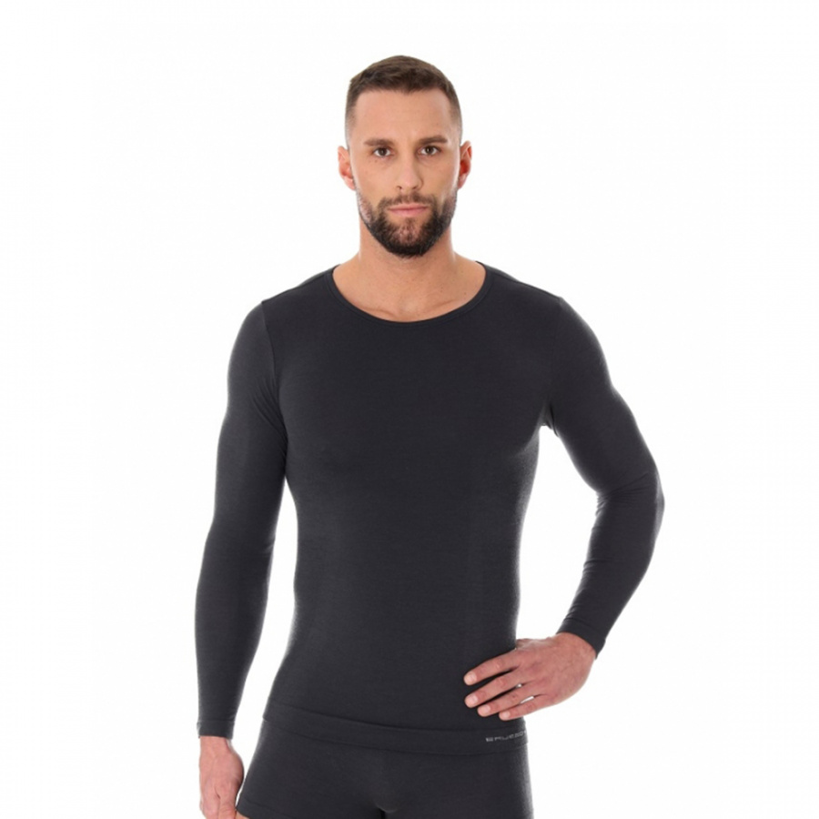 Термобелье мужское Brubeck футболка с длинным рукавом шерсть мериноса COMFORT WOOL черная M