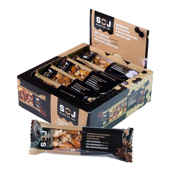 Батончик ореховый со сливочно-карамельным вкусом МИНДАЛЬ-КАРАМЕЛЬ 40г