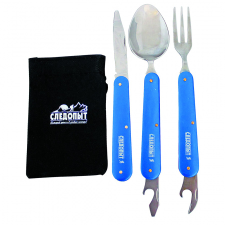 Набор складных столовых приборов, в чехле (ложка, вилка, нож), на блистере (Следопыт)