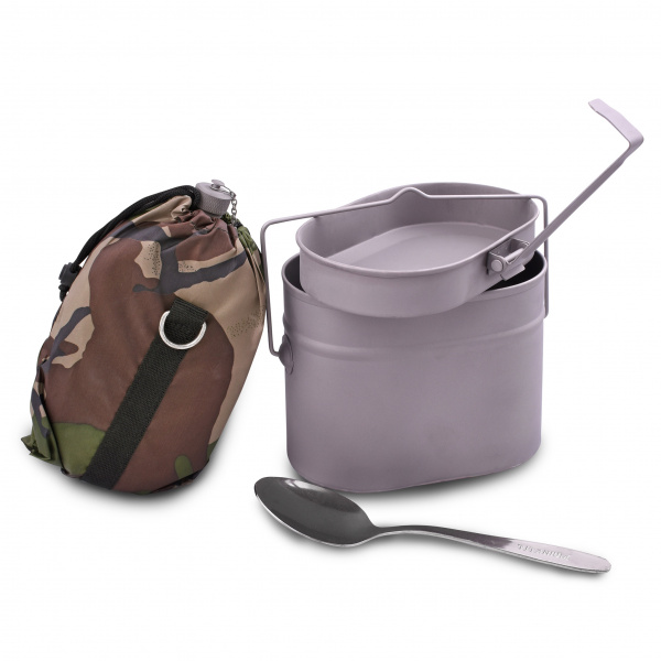 Набор посуды для солдата (котелок 1,7л, крышка 0,5л, фляга 0,7л, ложка,чехол) титан (Роза ветров)