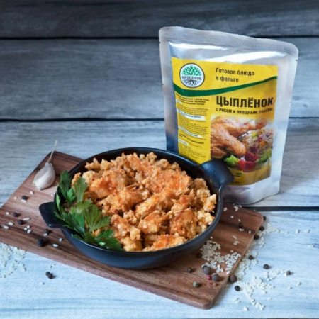 Готовое блюдо Цыпленок с рисом и овощн. соусом 325 г. (Кронидов)