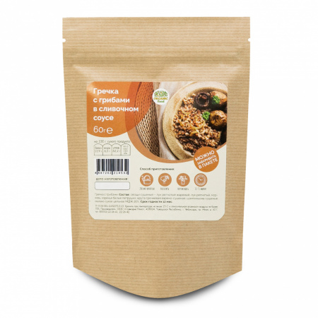 Organic Food Гречка с грибами в соусе со сливочным вкусом, 60 гр