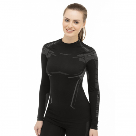 Термобелье женское Brubeck футболка с длинным рукавом зональная DRY черный/графит S