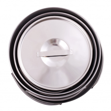 Набор круглых котелков (1,2;1,0;0,8 л) Три друга и подруга нерж.сталь с раскл. ручк. (Роза ветров)