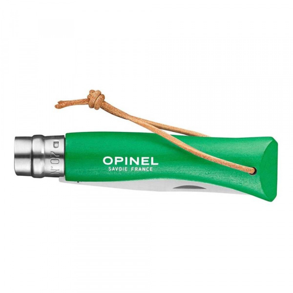 Нож Opinel №7 Trekking нержавеющая сталь, кожаный темляк, зеленый