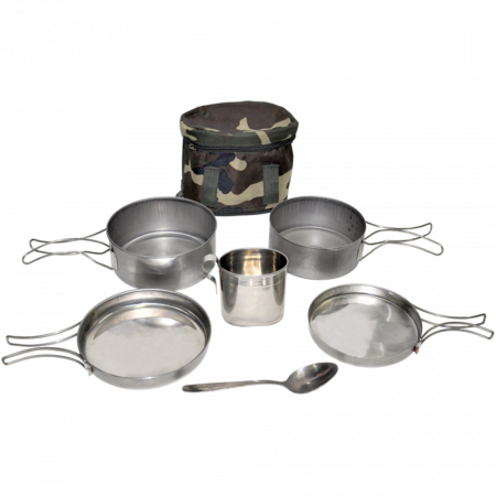 Набор посуды для офицера (котелок 1л, котелок 0,7л, кружка, ложка, чехол) нерж. (Роза ветров)