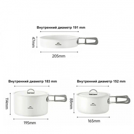 Набор посуды Naturehike Ceramic Non-Stick Pot Set CNK2450CF013 2 кастрюли, сковородка