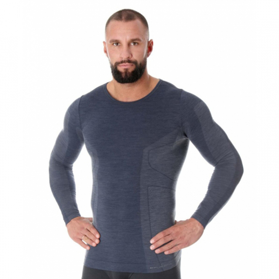 Термобелье мужское Brubeck футболка с длинным рукавом шерсть мериноса COMFORT WOOL тем джинс L