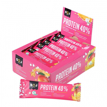 Батончик «SPORT SOJ» на основе растительных протеинов со вкусом манго и апельсина. 40 г