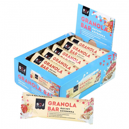 Батончик злаковый GRANOLA BAR со вкусом йогурта и клубники. 40 г