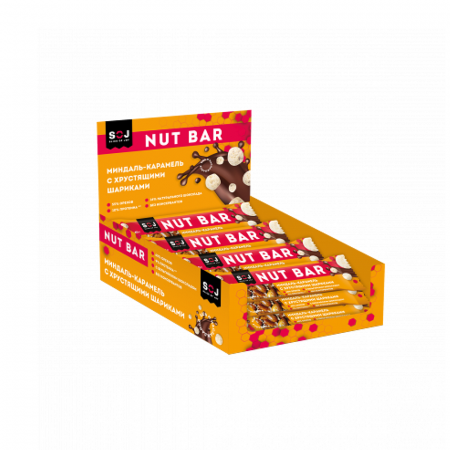 Батончик ореховый "NUT BAR" МИНДАЛЬ-КАРАМЕЛЬ с ирисо-сливочным вкусом с хрустящими шариками 40г