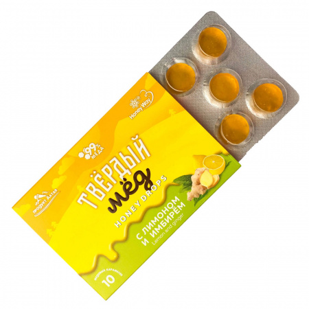 Карамель медовая твердый мед, с лимоном и имбирем, 30г