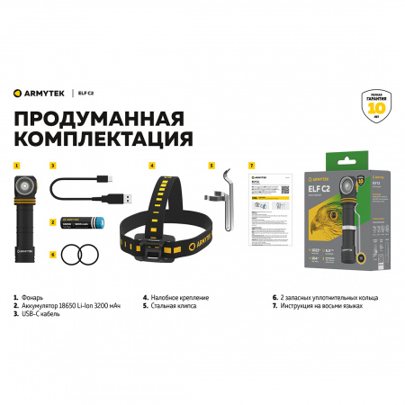 Фонарь Armytek Elf C2 USB-C Теплый