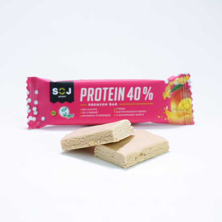 Батончик «SPORT SOJ» на основе растительных протеинов со вкусом манго и апельсина. 40 г
